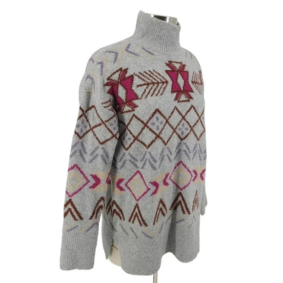 Lou & Grey LOFT Tunic Sweater Gray Fair Isle Long Sleeve Pullover - Picture 4 of 8